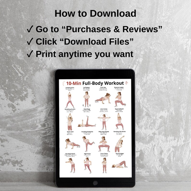 Torso Exercise .pdf 10 Min Full Body Workout Printable, Daily Home Exercise Chart, Quick ...