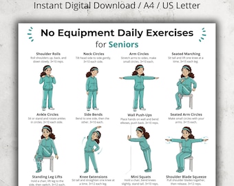 No Equipment Daily Exercises for Seniors | Gentle Full Body Workout Chart for Older Adults | Printable Standing & Seated Low Impact Exercise