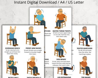 Chair Exercises for Seniors PDF, Chair Workout for Beginners, Low Impact Routine, Seated Workout for Elderly at Home, Gentle Senior Fitness