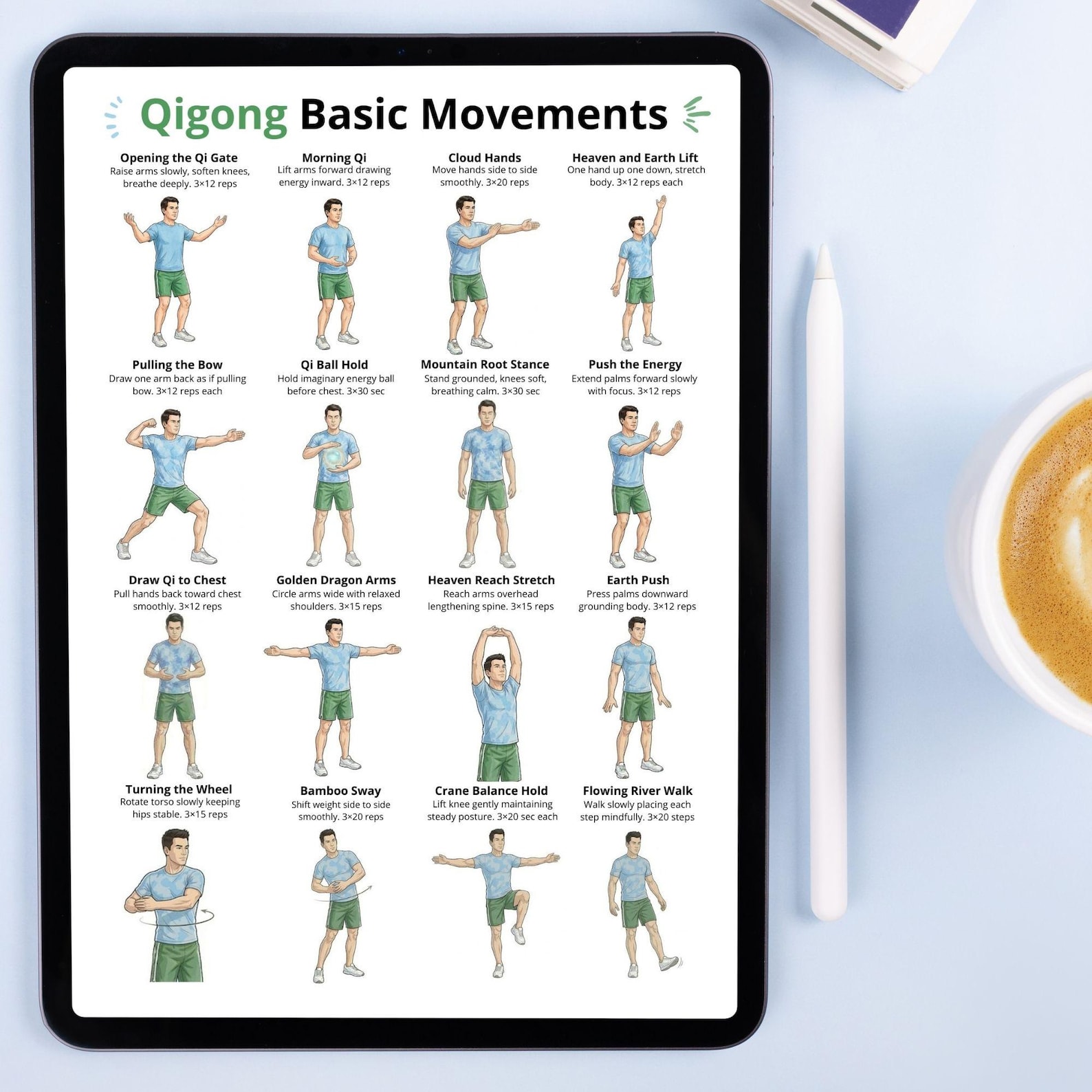 Qigong Basic Movements Printable PDF, Qigong Exercises Chart for ...