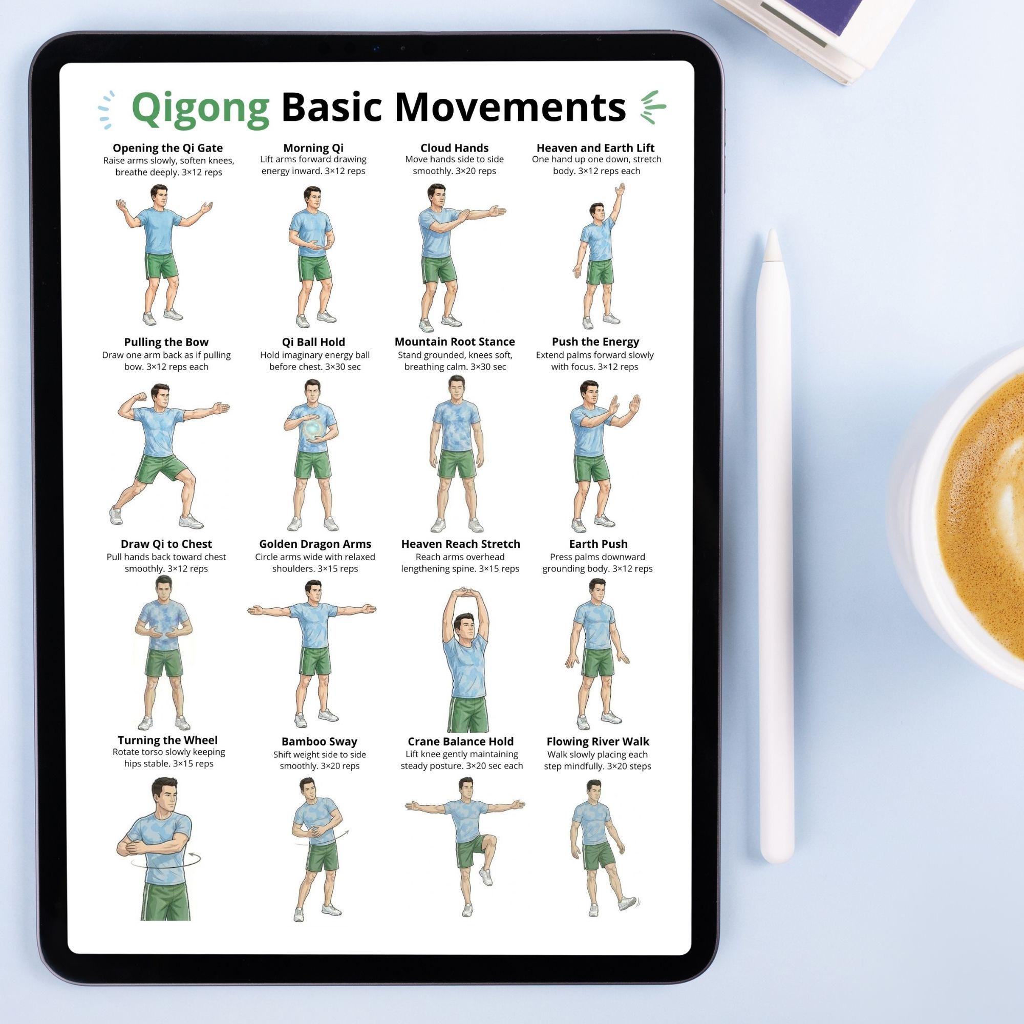 Qigong Basic Movements Printable PDF, Qigong Exercises Chart for ...