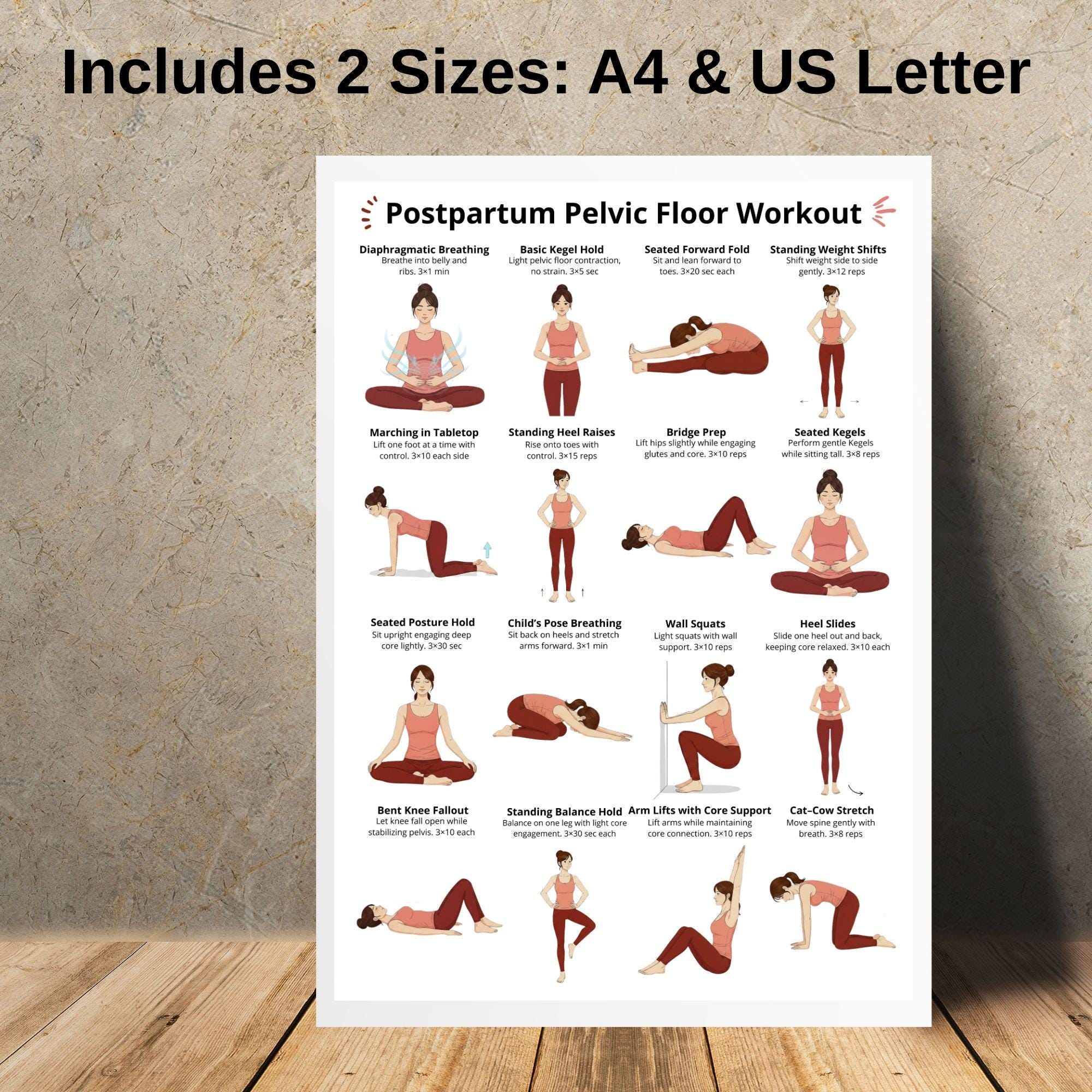 Postpartum Pelvic Floor Workout Printable, Pelvic Floor Exercises ...