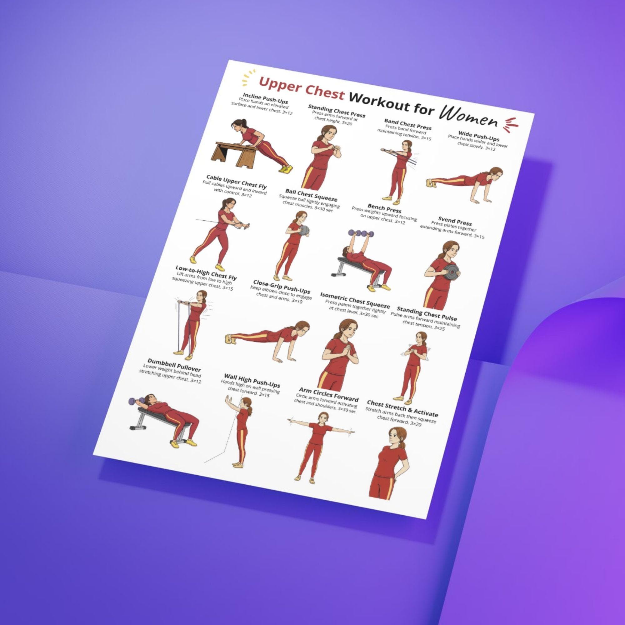 Buy Upper Chest Workout Poster for Women, Chest Exercise Chart at Home ...