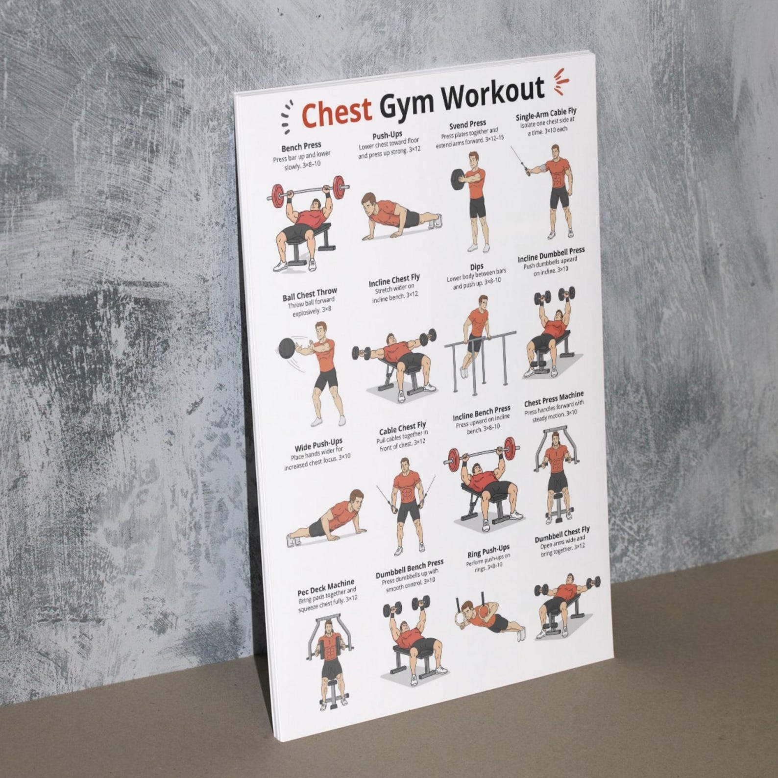 Chest Exercise Graph Chest Gym Workout Poster, Dumbbell & Bench Workout, Chest Exercises ...