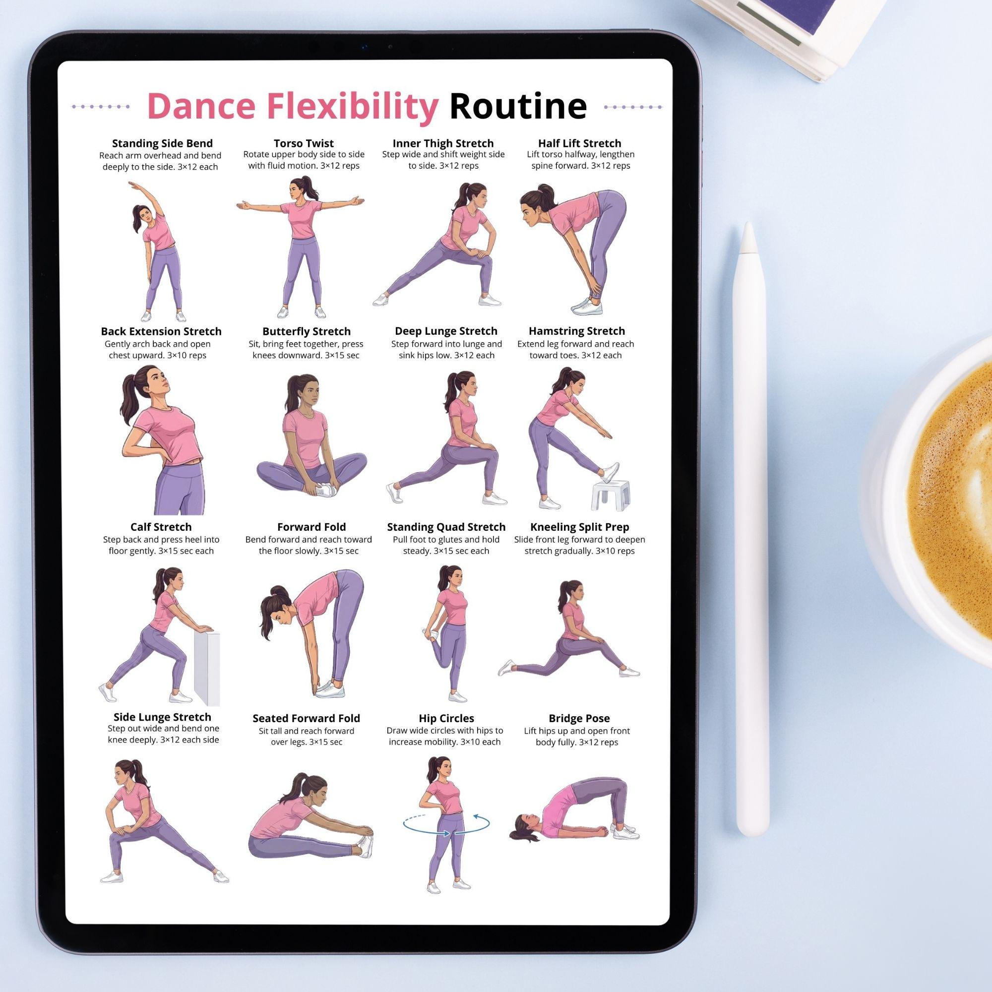Dance Flexibility Exercises Printable, Dance Stretching at Home ...