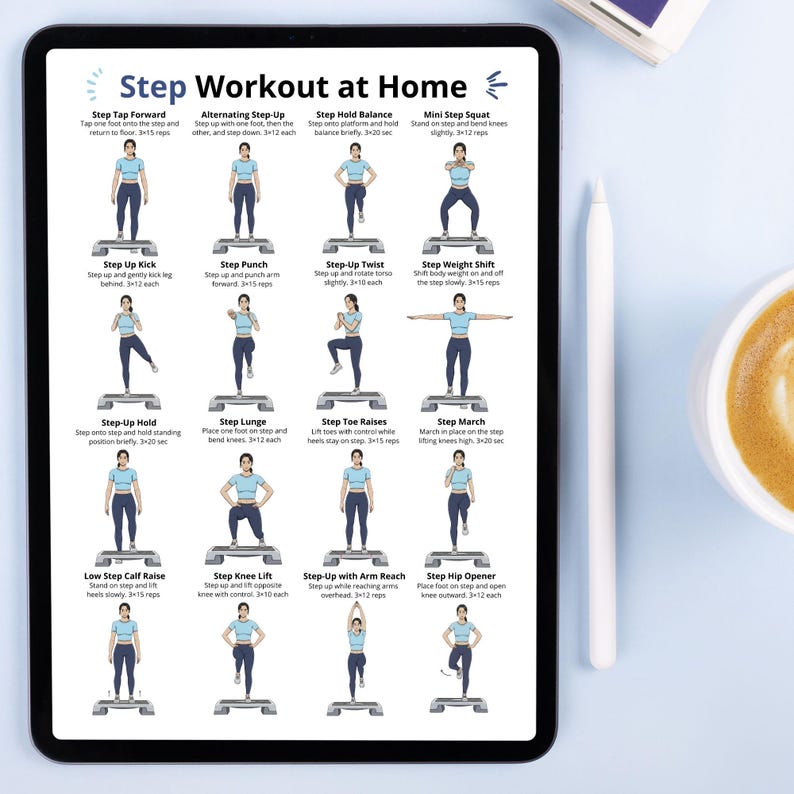 Step Workout, Step Exercises at Home, Aerobic Step Exercises Chart ...