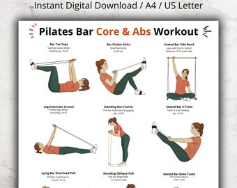 Tableau d'entraînement Pilates à la barre, exercices pour le tronc et les abdominaux (Téléchargement numérique)