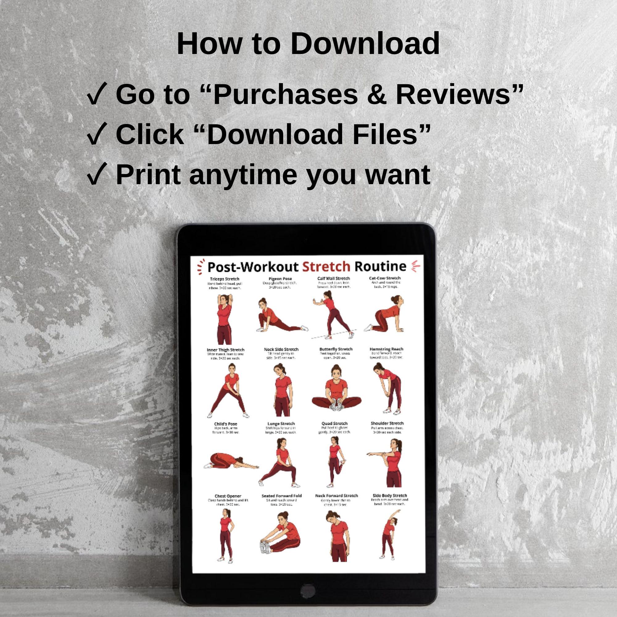 Print Off Stretching Routine Post Workout Stretch Routine Wall Poster, Full Body Stretch Chart ...