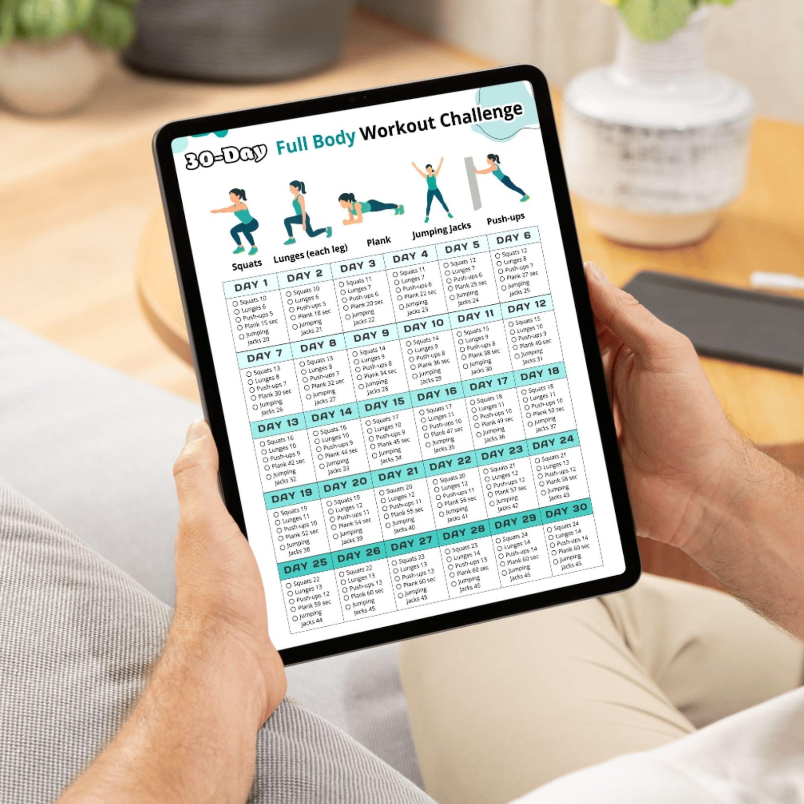 30 Day Full Body Workout Challenge – at Home Exercise Chart, No ...
