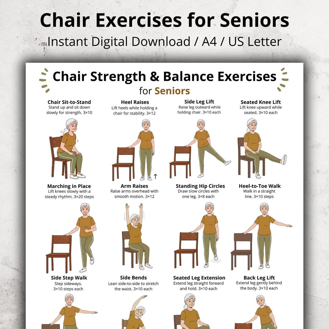 Chair Exercises for Seniors Poster, Seated Exercise Chart Printable for ...
