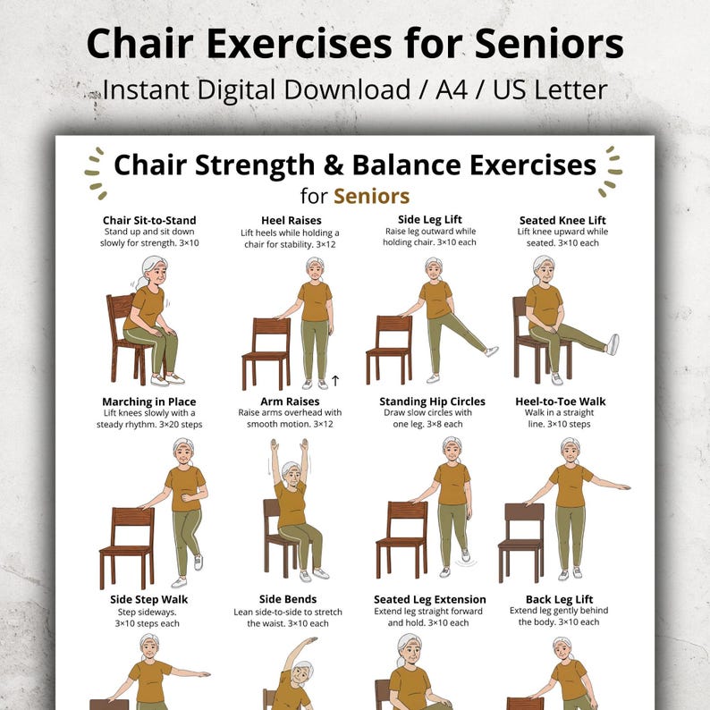 Chair Exercises for Seniors Poster, Seated Exercise Chart Printable for ...