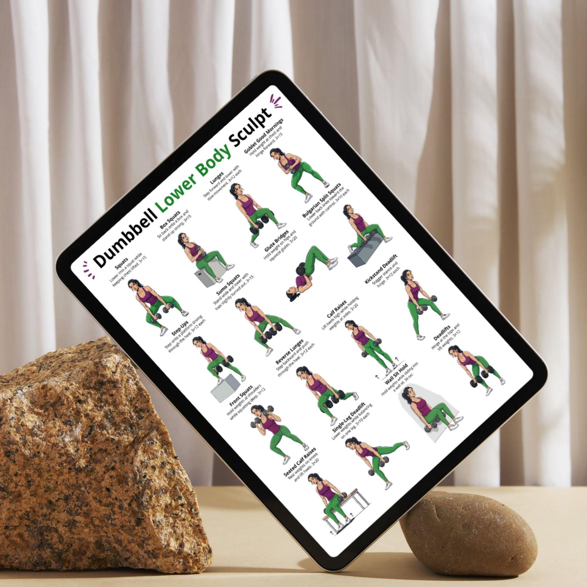 Dumbbell Lower Body Workout Poster, Leg & Glute Exercise Chart, Home ...