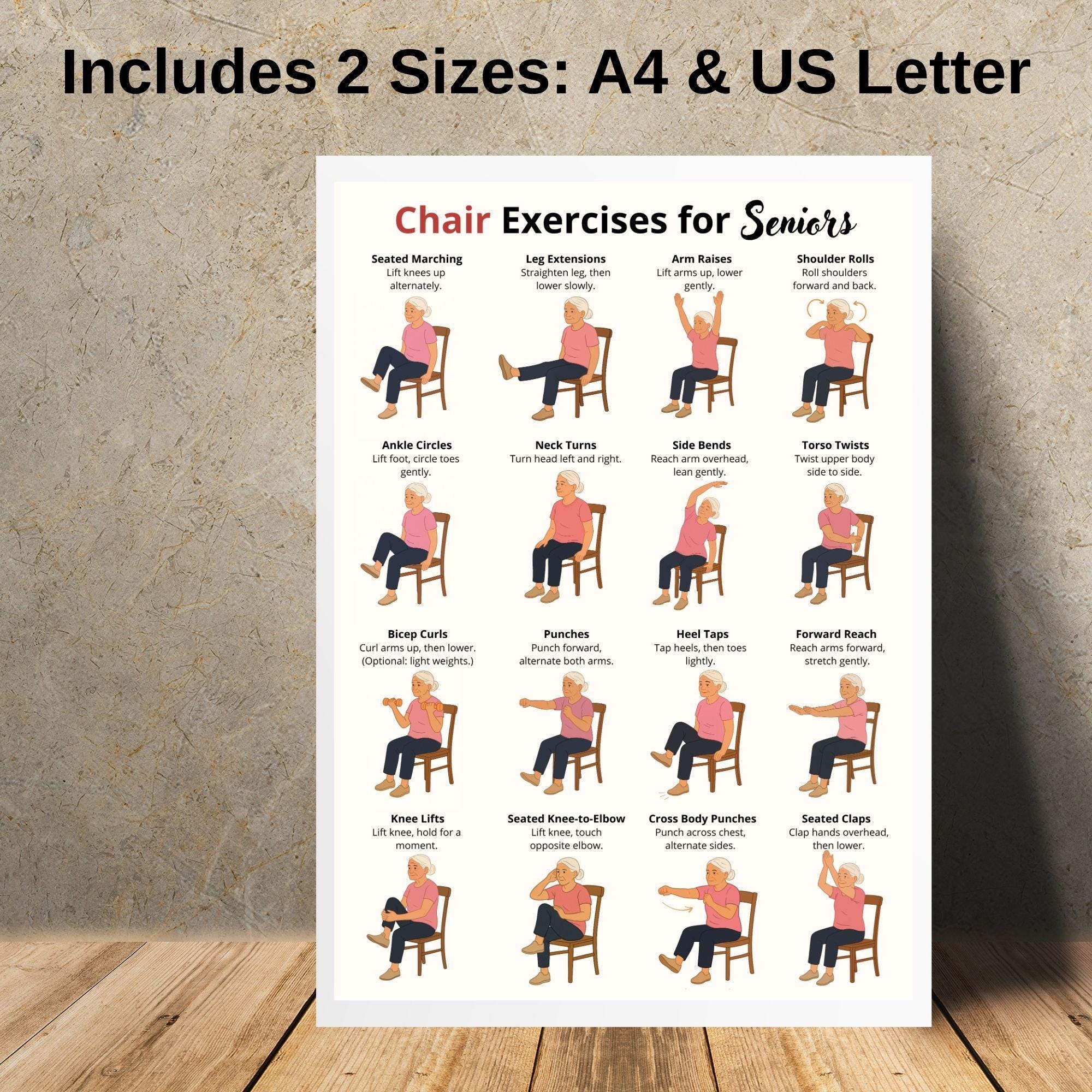 Chair Exercises for Seniors, Seated Exercise Chart PDF, Seated Workout