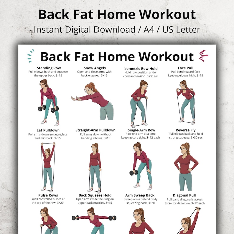 Back Home Workout, Upper Back Exercises With Bands and Dumbbells ...