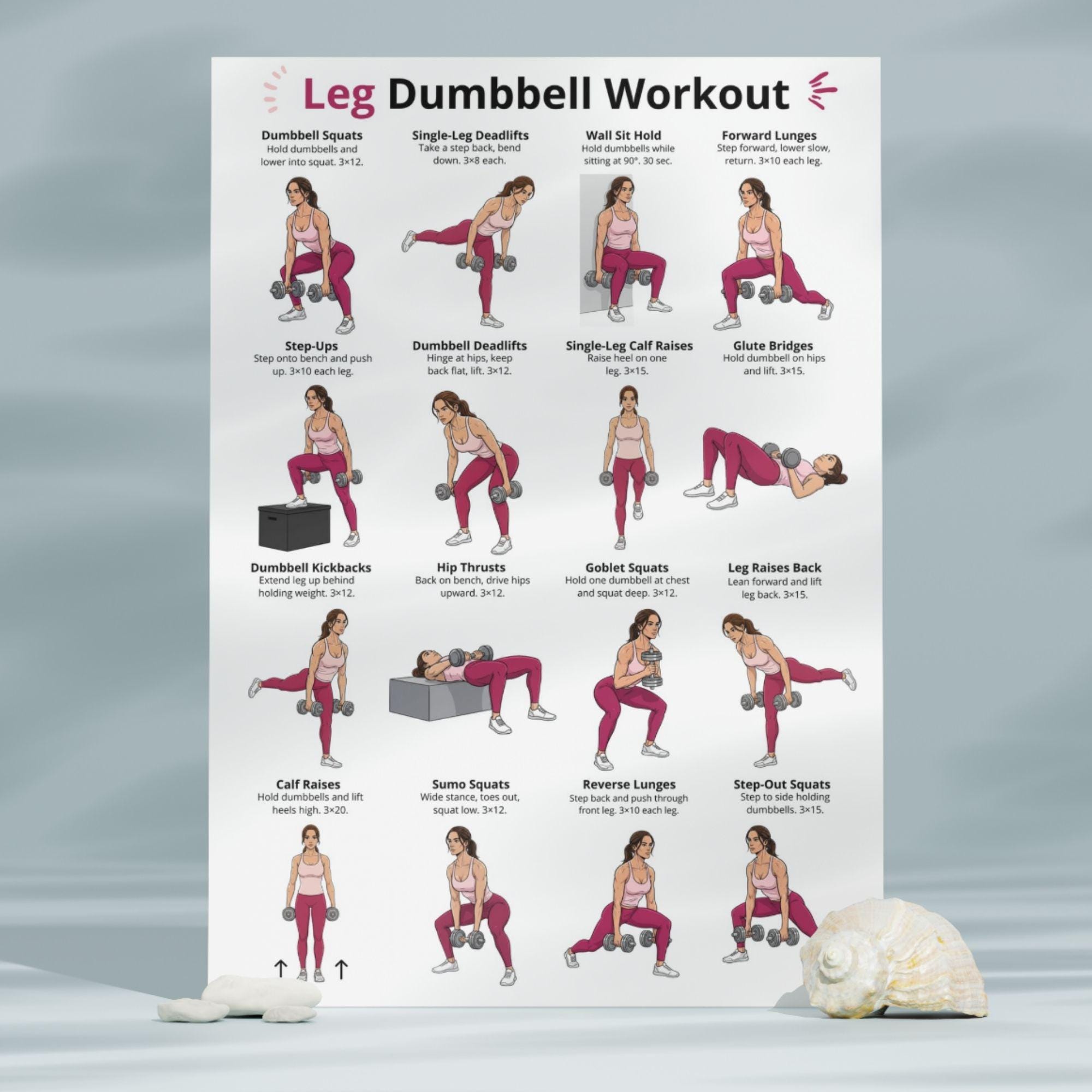 Leg Dumbbell Workout Poster, Leg Day Exercises Printable, Dumbbell Leg ...