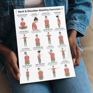 Nack- och axelövningar, mobilitetsövningsaffisch i PDF-format, sittande och stående stretchövningar, hållningsövningar att skriva ut, träning utan utrustning bild 14
