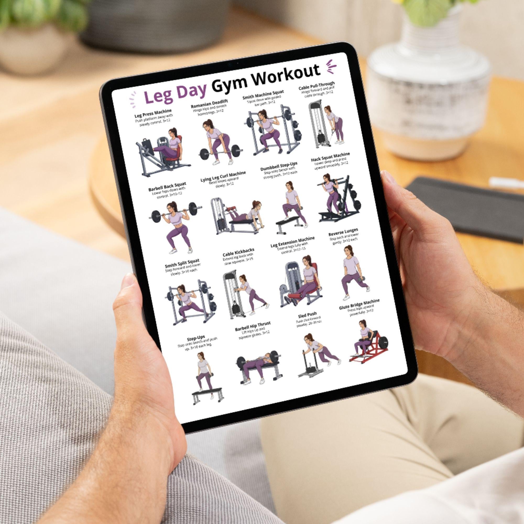 Leg Day Gym Workout Poster, Lower Body Workout Chart Printable, Glutes ...