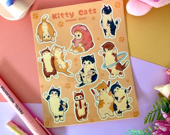 Foglio di adesivi a forma di gattino / Adesivi per diario kawaii pastello