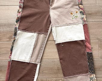 Vaqueros Hollister reciclados con patchwork, vaqueros bordados a mano, estilo boho