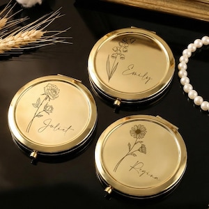 Engraved Bridesmaid Compact Mirror, Personalized Name Pocket Mirror, Personalized Mother’s Day Gift, Bridal Shower Thank You Gift