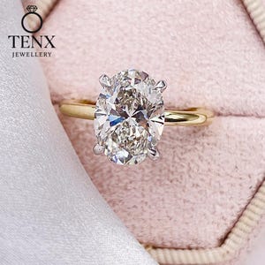 Certified 2.00 CT Lab Grown Diamond Ring , Oval Lab Diamond Engagement Ring , Lab Oval Hidden Halo Ring, Solid 14K Yellow Gold Oval Ring
