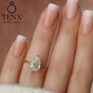 2.00 CT Pear Shape Moissanite Engagement Ring, Diamond Solitaire Wedding Ring, 14K Solid Gold Ring, Moissanite Bridal Promise Ring For Women