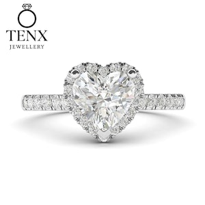 2.30 CT E-VVS2 Heart Shape Lab Grown Halo Diamond Engagement Ring, lab grown diamond / 14K White gold / heart shape diamond IGI Certified