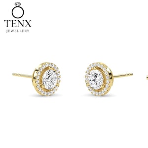3CT Halo Round 14k Lab Grown Yellow Gold Diamond Solitaire Studs Earrings