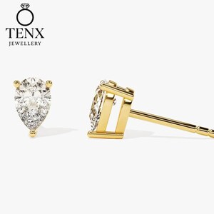 1 CT Pear Moissanite Stud Earrings | 14K Yellow Gold | 4×6 mm Stones | Elegant Gold Earrings for Her | Diamond Stud Earrings 