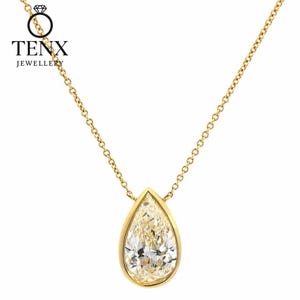 2 CT Pear Shape Bezel Set Solitair Diamond Necklace. Charm Pendant 14K Gold Necklace, Teardrop, Gift for Her, Bridal Jewelry, Minimalist