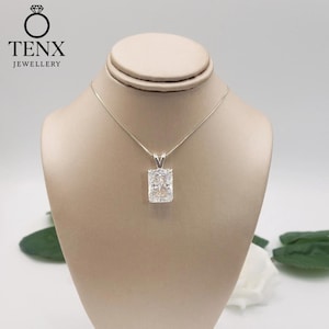 14 Kt Gold 2 Ct Diamond Necklace, Diamond Radiant Cut Pendant, Lab Grown Diamond Solitaire Necklace, Attached Diamond Necklace