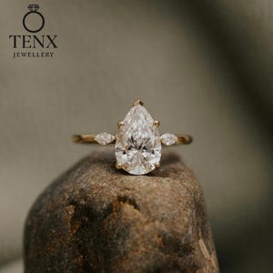 3.00 CT Pear Shape Moissanite Engagement Ring, Diamond Solitaire Wedding Ring, 14K Solid Gold Marquise Cluster Ring, Diamond Rings For Her