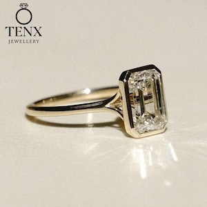 2.5 CT Asscher Cut Moissanite Engagement Ring, Bezel Set Wedding Ring, Solitaire Proposal Ring, Classic Moissanite Promise Ring for Women