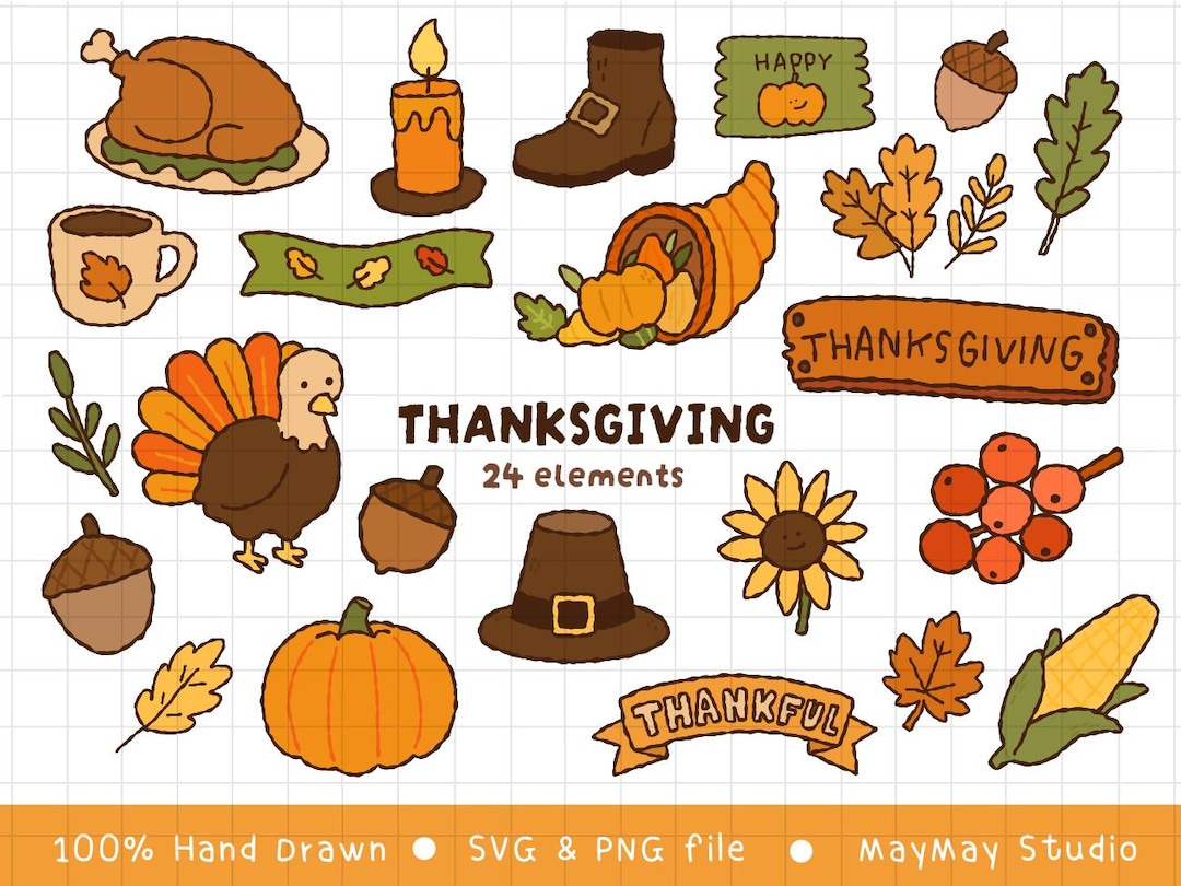 Thanksgiving Fall Clipart PNG & SVG: Hand-drawn Harvest Doodle (300 DPI ...