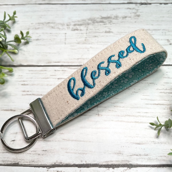 Blessed Monogrammed Key Fob / Personalized Key chain /  Wristlet Fabric Keychain / Gifts for her/ Mother's Day / Teacher Gift under 15