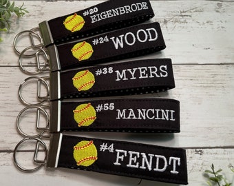 Softball wristlet Keychain / Sports key fob /   Personalized Bag tag / Coach Gift/  Sports Bag Label/ Team Gift/ gift under 15/ gift for her