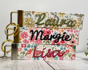 Wristlet Embroidered Keychain / Personalized Key fob/ Wristlet Fabric Keychain / Custom Key Lanyard/ Gift for her/ Teacher gift/ Birthday