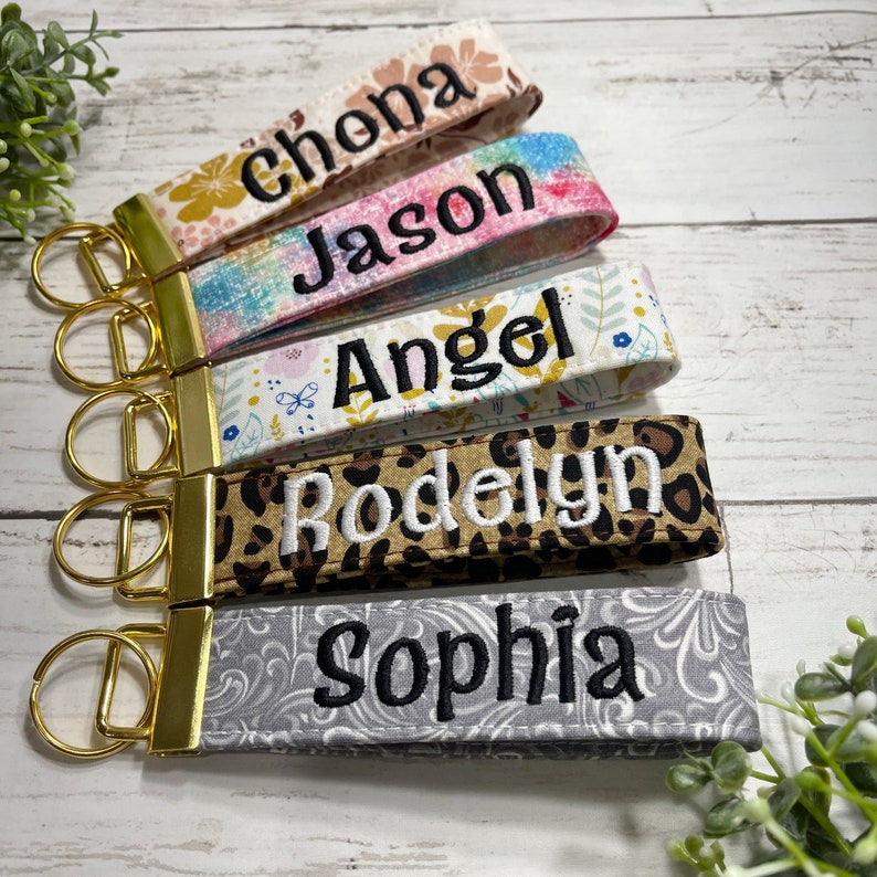 Wristlet Monogrammed Key Fob / Personalized Embroidered Fabric Keychain / Gift for her/ Teacher gift/ gift under 20/ gifts for wedding party image 9