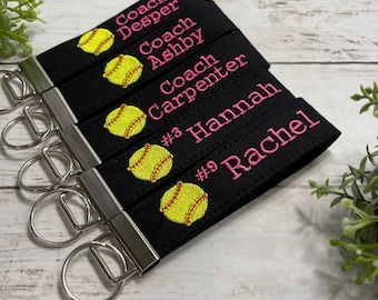 Softball wristlet Keychain / Sports key fob /   Personalized Bag tag / Coach Gift/  Sports Bag Label/ Team Gift/ gift under 15/ gift for her
