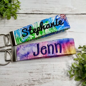 Wristlet Monogrammed Key Fob / Personalized Embroidered Fabric Keychain / Gift for her/ Teacher gift/ gift under 20/ gifts for wedding party image 1