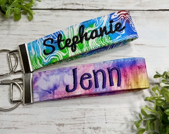 Wristlet Monogrammed Key Fob / Personalized Embroidered Fabric Keychain / Gift for her/ Teacher gift/ gift under 20/ gifts for wedding party