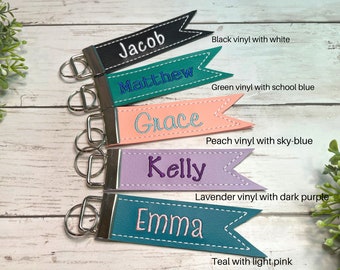 Book bag name tag/  Zipper pull / Personalized Vinyl Keychain / Lunch box tag/ Name label for school/ Gift for new driver/ Diaper bag tag