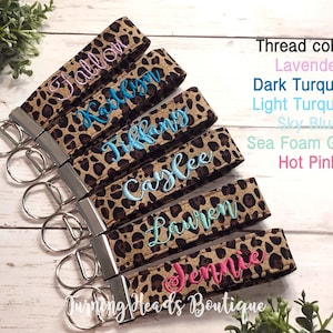 Personalized keyring / Monogrammed Cheetah Fabric Key Fob / Personalized Wristlet Keychain/ Luggage Tag / Gifts under 15/ Teacher Gift