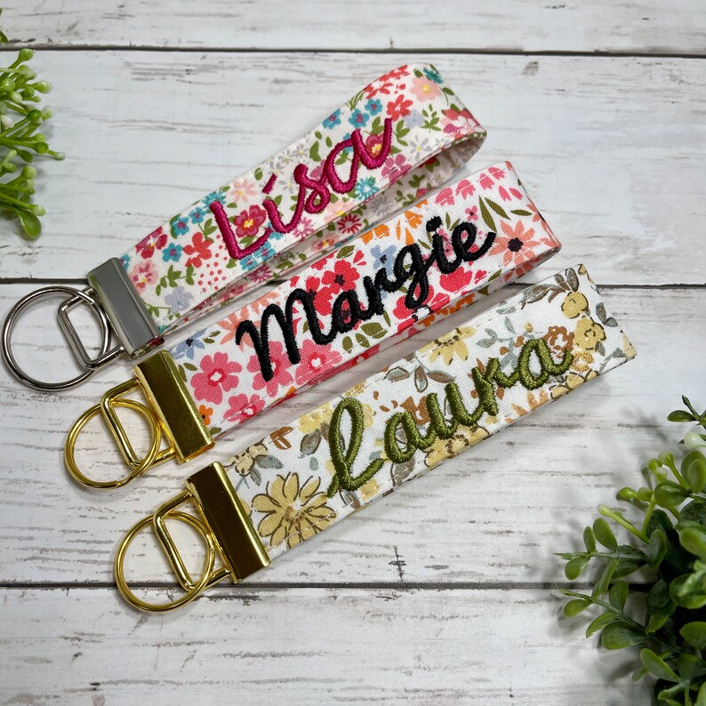 Wristlet Monogrammed Key Fob / Personalized Embroidered Fabric Keychain / Gift for her/ Teacher gift/ gift under 20/ gifts for wedding party image 10