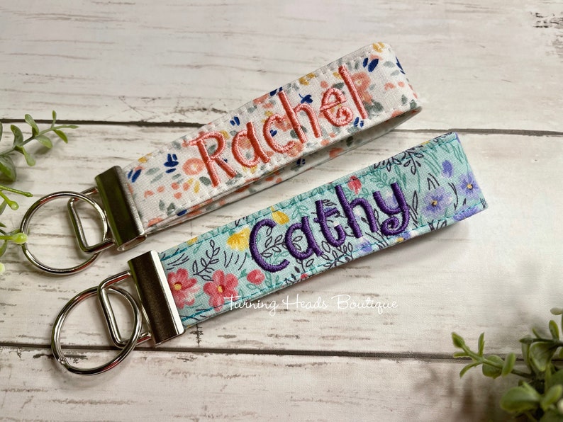 Wristlet Keychain Monogrammed Personalized Key chain Personal keychain for women Teacher Appreciation gift Gift for her under 15 image 1