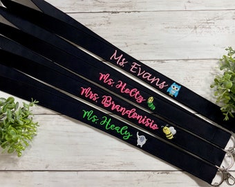 Teacher Lanyard ID Badge Holder with Design / Personalized Embroidered neck lanyard/ Teacher Appreciation Gift/ Preschool Teacher Gift/