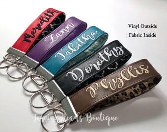 Wristlet Monogrammed Key Fob / Personalized Vinyl Keychain / Wristlet Keychain/ Gift for her/ Teacher gift/ Bridesmaid gifts/ faux leather