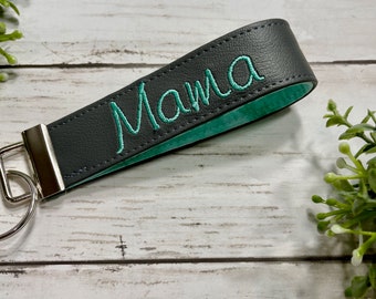 Wristlet Monogrammed Key Fob / Personalized Vinyl Keychain / Wristlet Keychain/ Gift for her/ Teacher gift/ Bridesmaid gifts/ faux leather