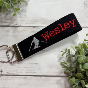 Skier Personalized wristlet Keychain / Winter keychain/ gifts under 15/ Gift for her/ new driver keychain/ Ski team gift image 9