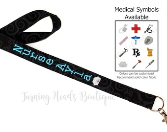 Nurse Lanyard ID Badge Holder  Embroidered  with medical symbols Personalized for Healthcare staff/ Nurse Appreciation gift/ Nursing student